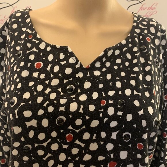 Ruby Rd. Size PM. 3/4 Sleeve Cotton Knit Pullover. Beaded. B73. - Picture 2 of 6